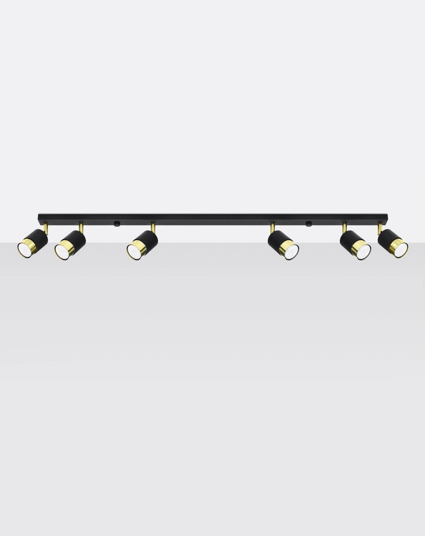 Plafon NERO 6 czarny / złoty regulowane tuby na długiej listwie - Sollux Lighting Plafon NERO 6 czarny / złoty regulowane tuby na długiej listwie - Sollux Lighting