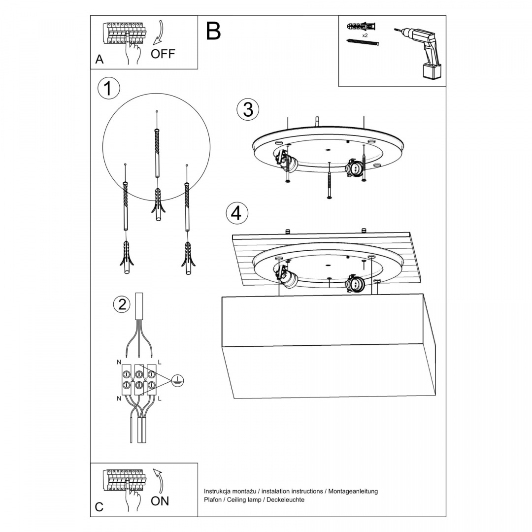 Plafon sufitowy HORUS 35 biały kwadratowy - Sollux Lighting - instrukcja montażu Plafon sufitowy HORUS 35 biały kwadratowy - Sollux Lighting - instrukcja montażu