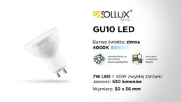 1 Żarówka LED GU10 4000K Zimna 7W 530lm - Sollux Lighting