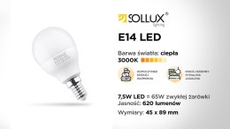 1 Żarówka LED E14 3000K Ciepła 7,5W 620lm - Sollux Lighting