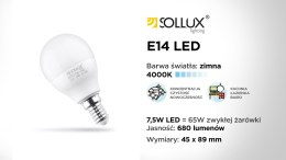 1 Żarówka LED E14 4000K Zimna 7,5W 680lm - Sollux Lighting