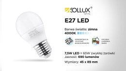 1 Żarówka LED E27 4000K Zimna 7,5W 690lm - Sollux Lighting