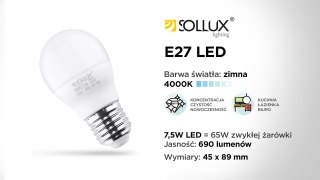1 Żarówka LED E27 4000K Zimna 7,5W 690lm - Sollux Lighting