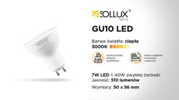 1 Żarówka LED GU10 3000K Ciepła 7W 510lm - Sollux Lighting