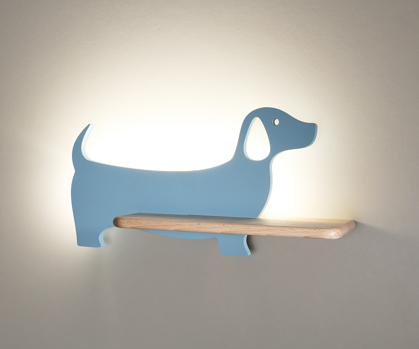 Kinkiet lampka dziecięca LED z półką DOG niebieski piesek z kablem i wtyczką - Candellux Lighting