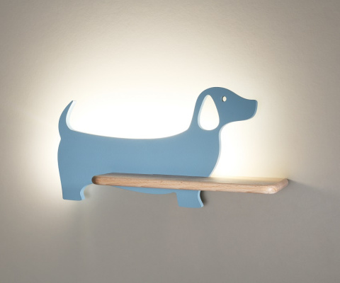 Kinkiet lampka dziecięca LED z półką DOG niebieski piesek z kablem i wtyczką - Candellux Lighting Kinkiet lampka dziecięca LED z półką DOG niebieski piesek z kablem i wtyczką - Candellux Lighting