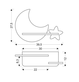 Kinkiet lampka dziecięca LED z półką MOON KSIĘŻYC szary GWIAZDKA żółta z kablem - Candellux Lighting