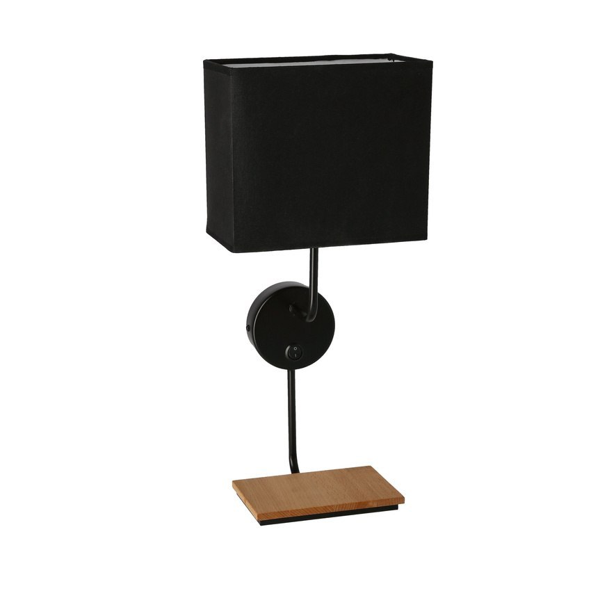 Kinkiet KETO czarny abażur z drewnianą półką z włącznikiem - Candellux Lighting