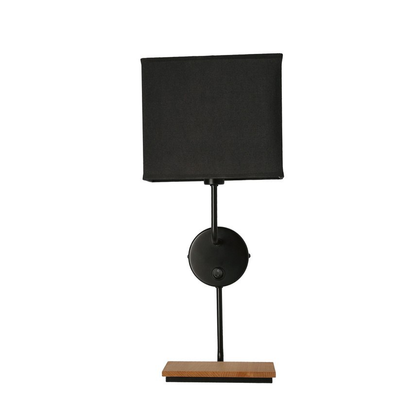 Kinkiet KETO czarny abażur z drewnianą półką z włącznikiem - Candellux Lighting Kinkiet KETO czarny abażur z drewnianą półką z włącznikiem - Candellux Lighting
