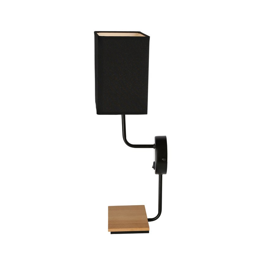 Kinkiet KETO czarny abażur z drewnianą półką z włącznikiem - Candellux Lighting Kinkiet KETO czarny abażur z drewnianą półką z włącznikiem - Candellux Lighting