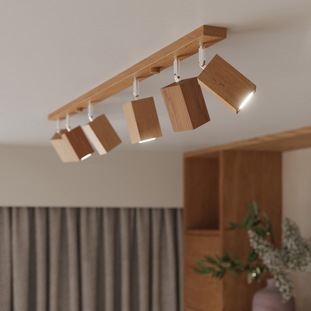 Lampa sufitowa KEKE 4 dębowa regulowana drewniana na listwie - Sollux Lighting