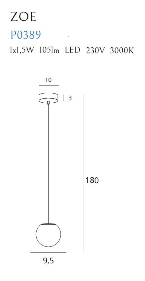 Lampa wisząca ZOE złota szklana delikatna - MaxLight - wymiary Lampa wisząca ZOE złota szklana delikatna - MaxLight - wymiary