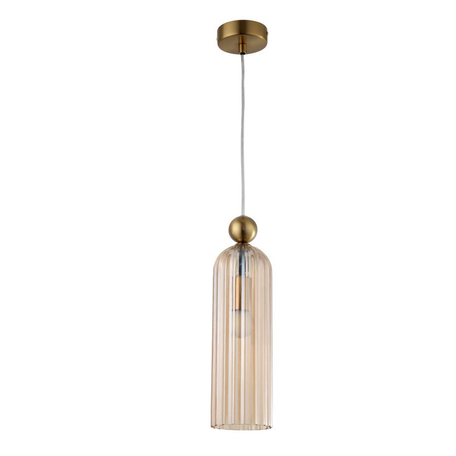 Lampa wisząca PIEGA 1 AMBER złoty / bursztynowy szklany klosz - Light Prestige Lampa wisząca PIEGA 1 AMBER złoty / bursztynowy szklany klosz - Light Prestige