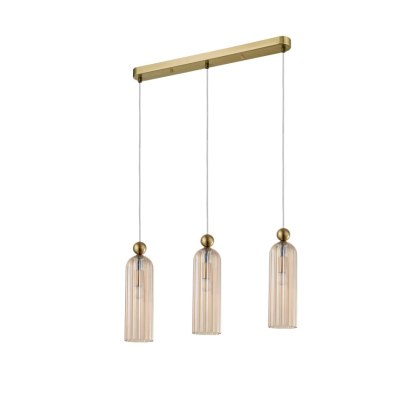 Lampa wisząca PIEGA 3 AMBER złota / bursztynowe szklane klosze - Light Prestige