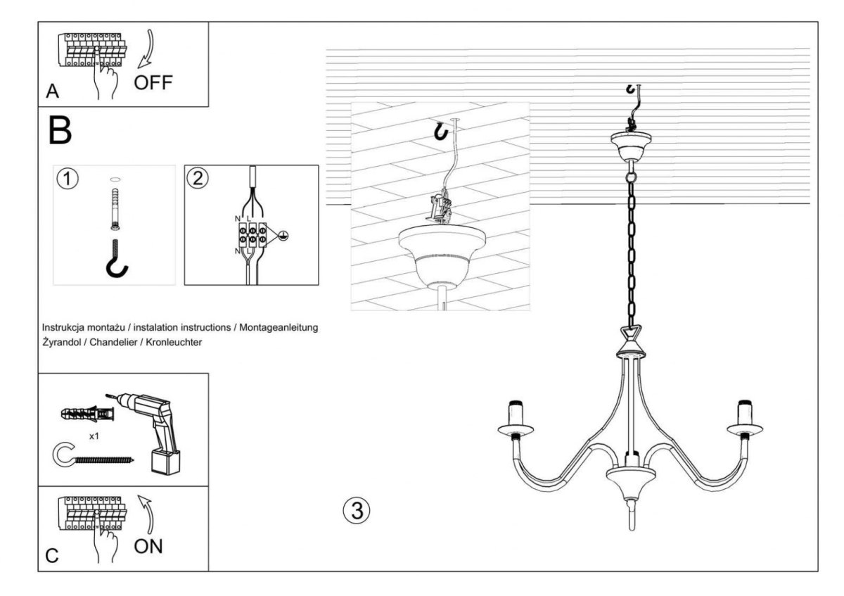 Żyrandol MINERWA 3 biały klasyczny - Sollux Lighting Żyrandol MINERWA 3 biały klasyczny - Sollux Lighting
