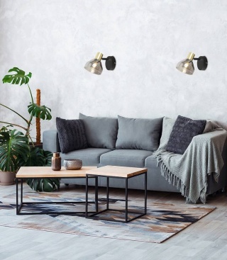 Kinkiet regulowany GREGORY czarno-złoty loft klosz z dymionego szkła - CandelluxLighting