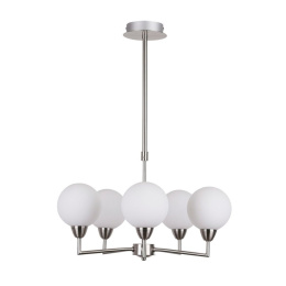 Lampa wisząca LOGOS 5 srebrny satynowy / białe klosze - Candellux Lighting
