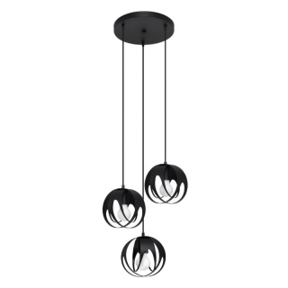 Lampa wisząca TULOS 3P czarna kaskada potrójny zwis okrągła podsufitka - Sollux Lighting