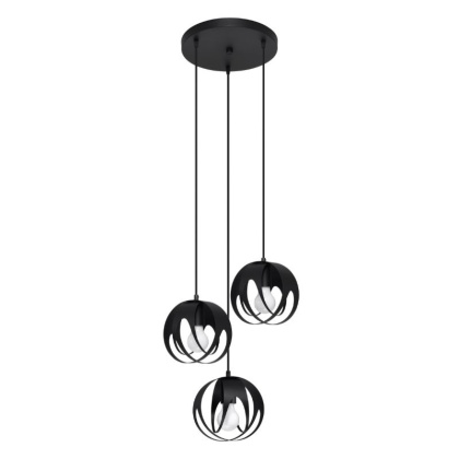 Lampa wisząca TULOS 3P czarna kaskada potrójny zwis okrągła podsufitka - Sollux Lighting