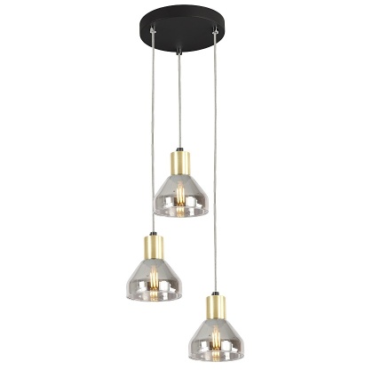 Lampa wisząca GREGORY 3P czarno-złota kaskada z dymionymi kloszami - Candellux Lighting
