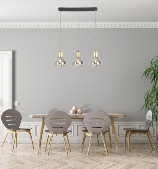 Lampa wisząca GREGORY 3L czarno-złota / dymione szkło potrójna na listwie - Candellux Lighting