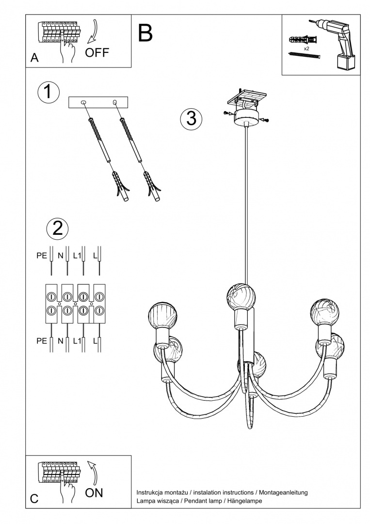 Żyrandol PICCOLO 5 czarny loft żarówki E27 - Sollux Lighting Żyrandol PICCOLO 5 czarny loft żarówki E27 - Sollux Lighting