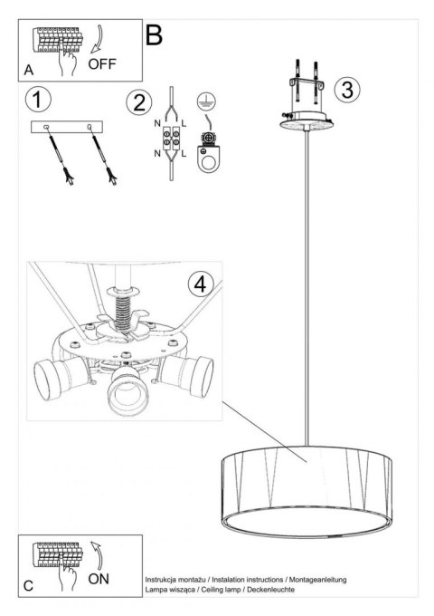Lampa wisząca ROLLO 45 biała okrągły abażur - Sollux Lighting Lampa wisząca ROLLO 45 biała okrągły abażur - Sollux Lighting