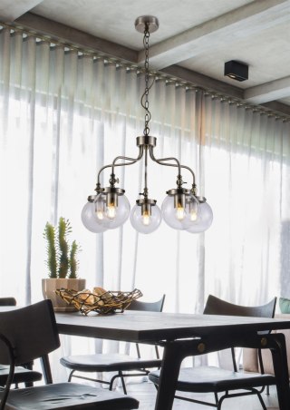 Lampa wisząca BALLET 5 patyna / szklane kuliste klosze w industrialnym stylu na łańcuchu - Candellux Lighting