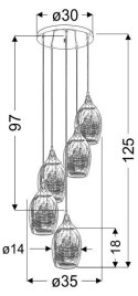 Lampa wisząca MARINA 5 czarno-miedziana szklane klosze kaskada - Candellux Lighting