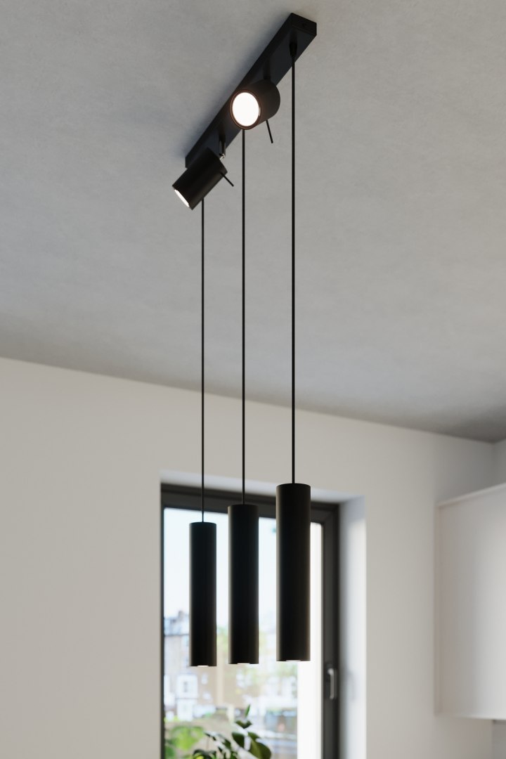 Lampa wisząca RING 3 czarny potrójny zwis z dodatkowym oświetleniem punktowym - Sollux Lighting
