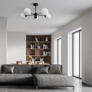 Lampa wisząca ROMA 5 czarna z kulistymi szklanymi kloszami - Light Prestige