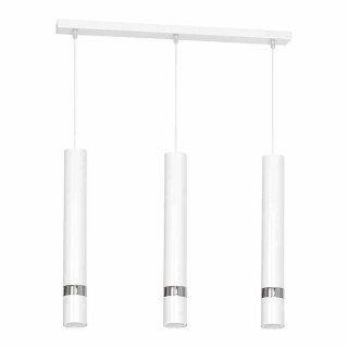 Lampa wisząca JOKER WHITE biała z chromem 3 zwisające tuby z podłużnej listwy - Milagro