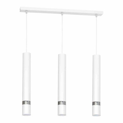 Lampa wisząca JOKER WHITE biała z chromem 3 zwisające tuby z podłużnej listwy - Milagro