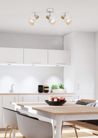 Lampa sufitowa PUERTO 3 biały / drewno regulowane klosze na listwie spot - Candellux Lighting
