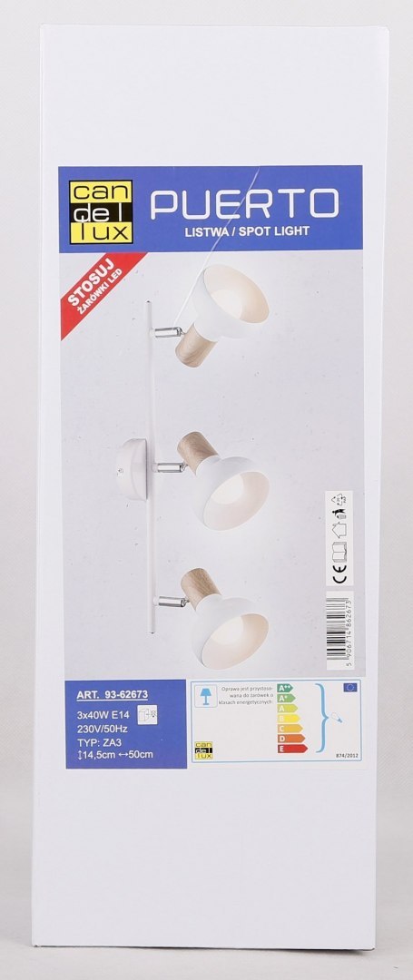 Lampa sufitowa PUERTO 3 biały  drewno regulowane klosze na listwie spot - Candellux Lighting