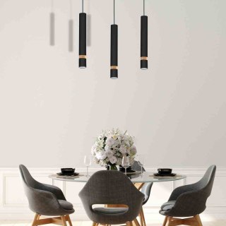 Lampa wisząca JOKER BLACK/WOOD czarno-drewniana 3 tuby na podłużnej listwie - Milagro