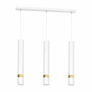 Lampa wisząca JOKER WHITE/GOLD biało-złota potrójna na podłużnej listwie trzy tuby - Milagro