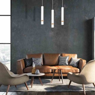 Lampa wisząca JOKER WHITE/WOOD biało-drewniana na listwie potrójny zwis z tubkami - Milagro