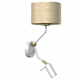 Kinkiet MARSHALL biały / rattan z lampką do czytania 1xE27 + 1x mini GU10 - Milagro