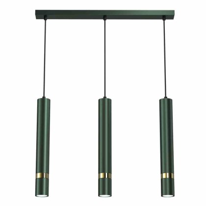 Lampa wisząca JOKER GREEN/GOLD zielono-złota 3 tuby na listwie butelkowa zieleń - Milagro