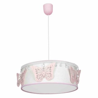 Lampa wisząca PAPILLON 1xE27 biało-różowa do pokoju dziewczynki - Milagro