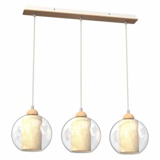 Lampa wisząca potrójna TELA 3 rattan / drewno / szklany klosz - Milagro