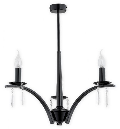 Lampa wisząca żyrandol KAPRA czarny połysk 3 lampki ramiona świeczki świeczniki - Lemir