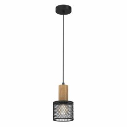 Lampa wisząca SOBRESA 1 drewno / czarny metal / szkło pojedynczy zwis w stylu loft - Milagro
