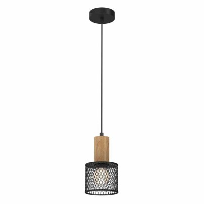 Lampa wisząca SOBRESA 1 drewno / czarny metal / szkło pojedynczy zwis w stylu loft - Milagro