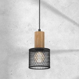 Lampa wisząca SOBRESA 1 drewno / czarny metal / szkło pojedynczy zwis w stylu loft - Milagro