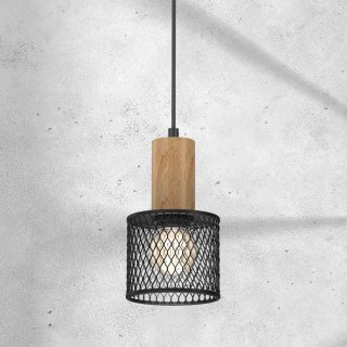 Lampa wisząca SOBRESA 1 drewno / czarny metal / szkło pojedynczy zwis w stylu loft - Milagro