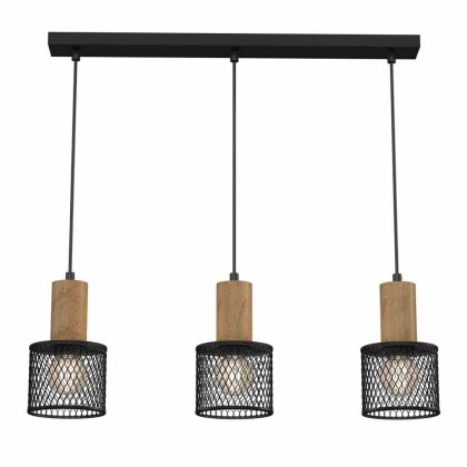 Lampa wisząca SOBRESA 3 potrójny zwis loft drewno metal szkło - Milagro