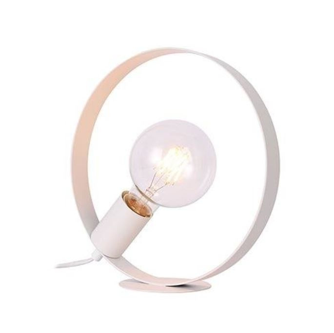 Lampa stołowa NEXO biała okrągła lampka nocna z włącznikiem na kablu - Ledea