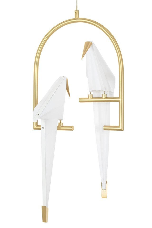 Lampa wisząca LORO 2 złota / świecące białe ptaki - King Home Lampa wisząca LORO 2 złota / świecące białe ptaki - King Home